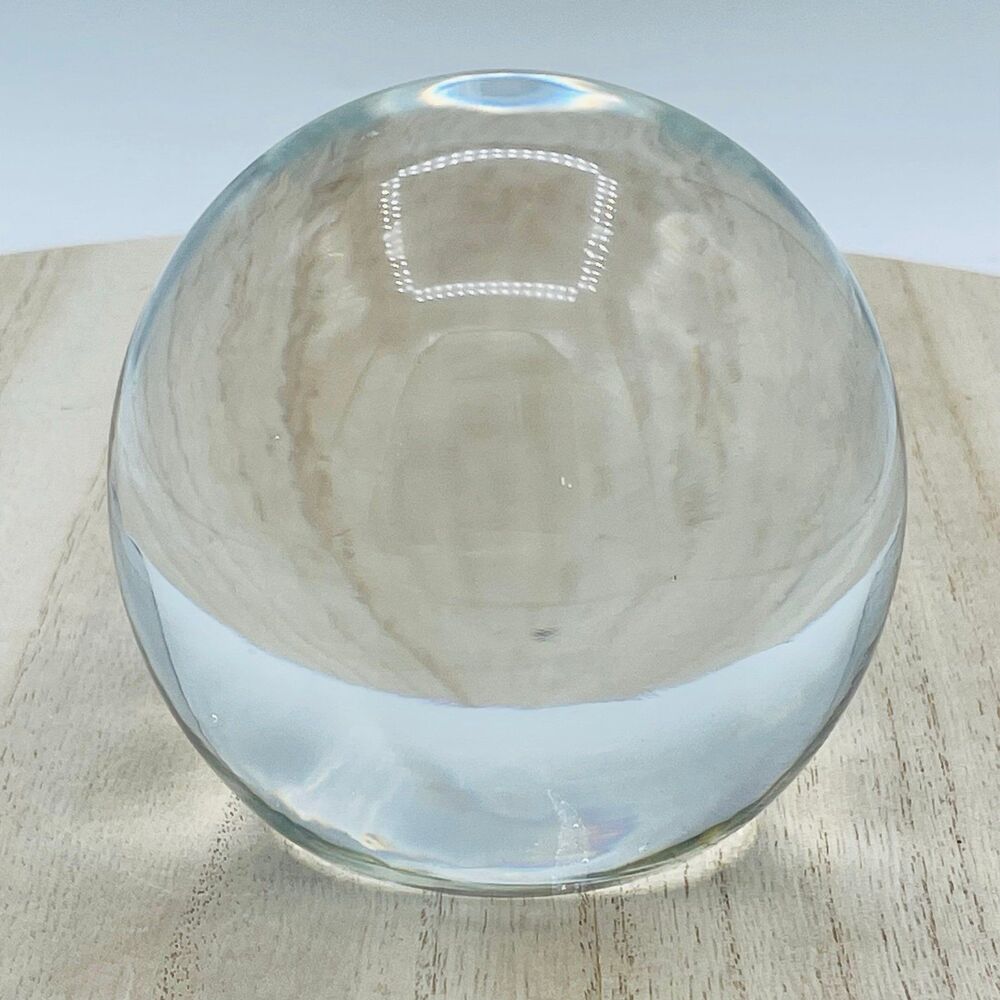 Clear Glass "Crystal Ball" Heavy Paperweight Polished Bottom 4"